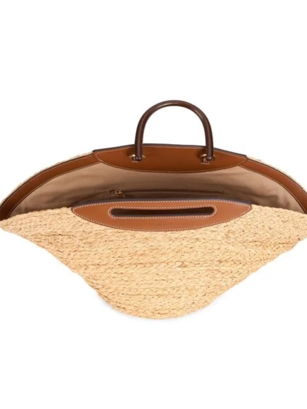 CULT GAIA Straw Dome Tote Bag with Brown Leather Trim - Picture 8 of 10